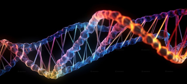 動的 DNA 構造の 3D レンダリング ワイヤーフレーム DNA 構造