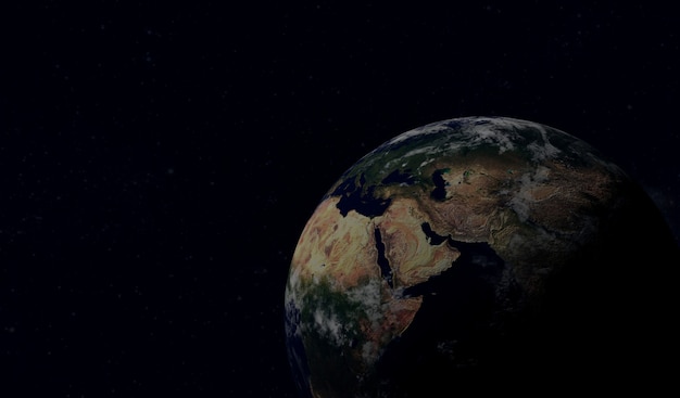 3d render. Earth planet view from space at night showing for scientific, space background. Elements of this image provided by NASA