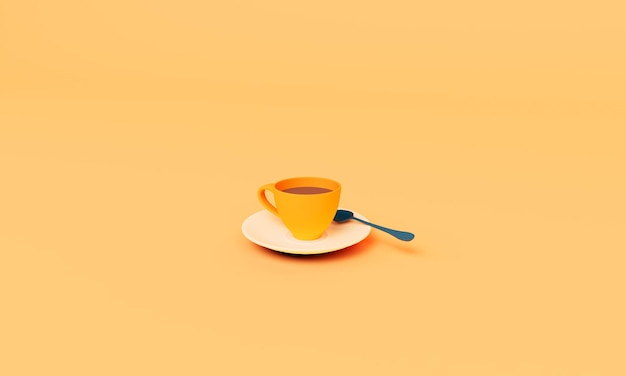 3D render een hete koffiekop set thee met lepel