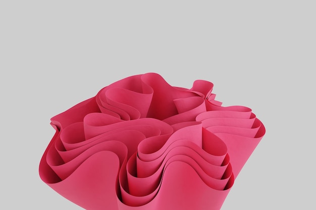 3D render een roze abstracte golvende vorm op een witte achtergrond Behang met 3D-objecten