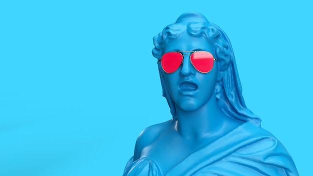 3d render een standbeeld van een vrouw met een open mond in een bril