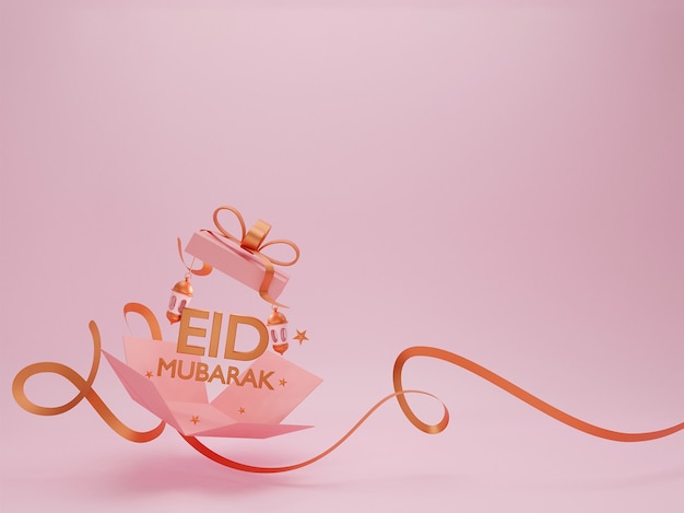 3D render Eid text coming out from a box