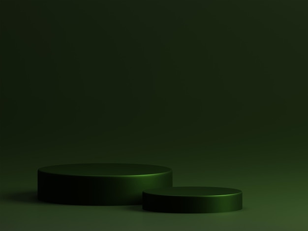3D рендеринг элегантного подиума для демонстрации продукта на темно-зеленом фоне