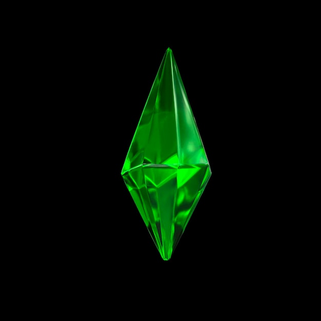 3D render emerald green crystal on black background gems natural nuggets mysterious accessories