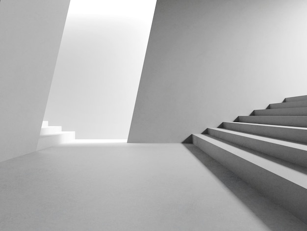 壁に光と影を照らす空のコンクリートの部屋の3Dレンダリング現代建築のデザイン