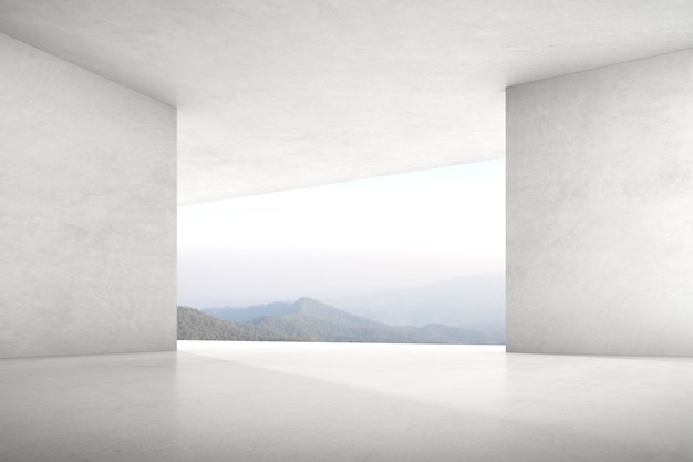 3d render of empty concrete room with large window