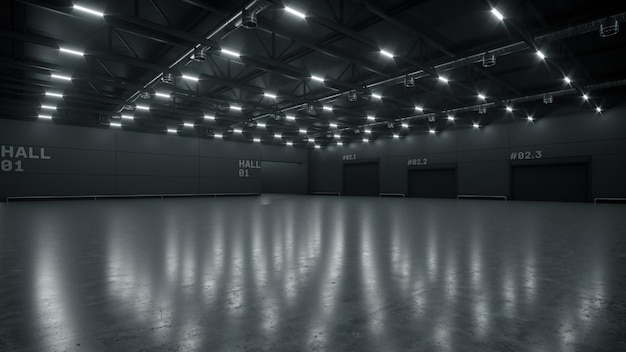 3D-рендеринг пустого выставочного пространства для выставок и мероприятий Плитка для пола Маркетинг макет