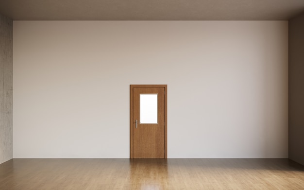 Photo 3d render of empty room with closed door and empty interior walls with copy space cg render