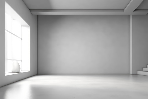 3D render of empty room with shadows of window for display product white gray studio background for product presentation