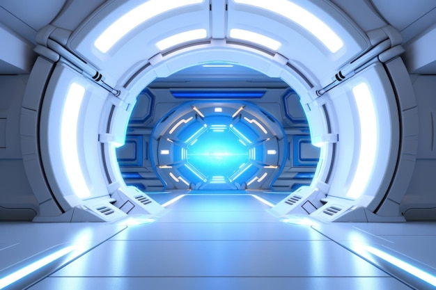 3d render of empty spaceship architecture light blue