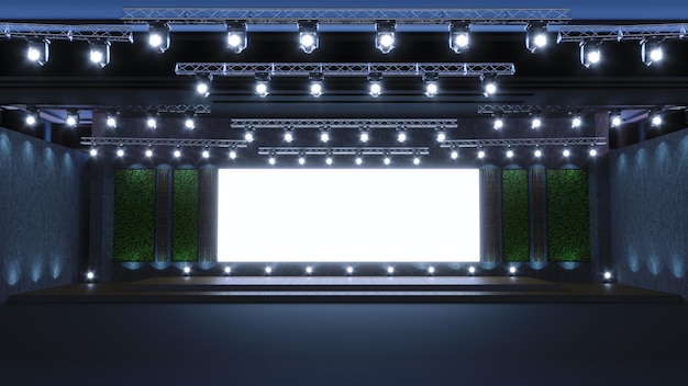 3D render of Empty stage Design for mockup and Corporate identity Free stage with lights