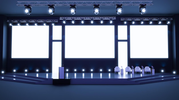 3D render of Empty stage Design for mockup and Corporate identity Scene event led Show on the stage