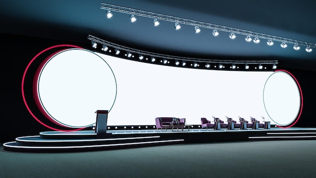 3D render of Empty stage Design for mockup stage event with led screen