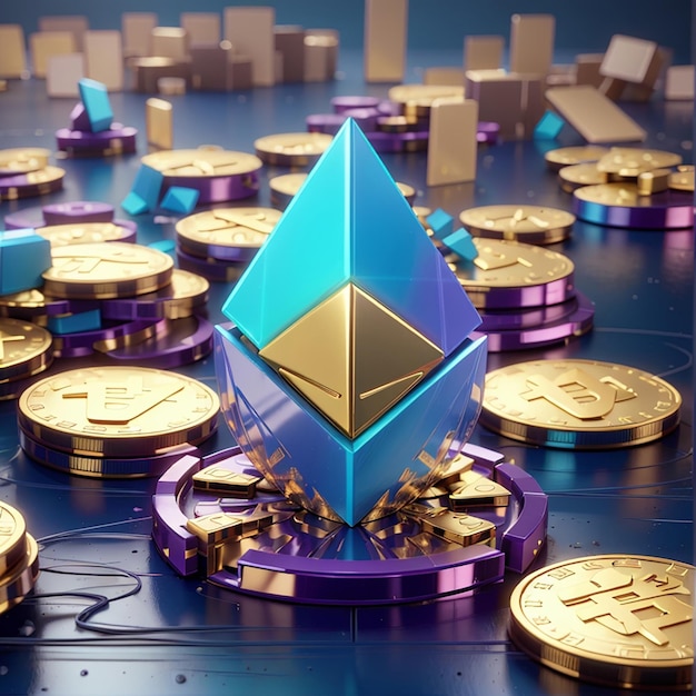 3d render ethereum nft криптовалютное искусство коллекционные предметы концепция