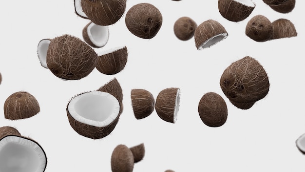 3D Render Falling coconuts 