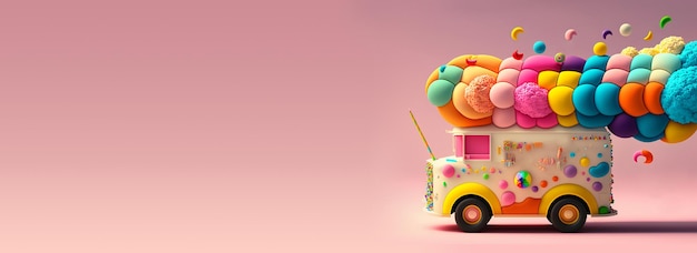 Candyland의 3D 렌더링 판타지 다채로운 식품 트럭