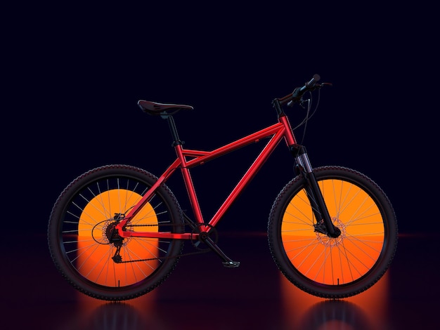 3D render fiets zonsondergang licht in het wiel lichtreflectie