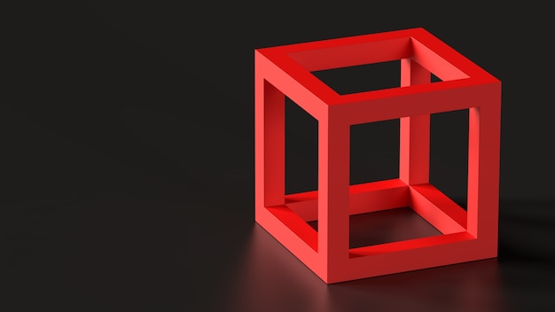 3d rendono la figura cubo rosso sul pavimento scuro singolo geometrico astratto