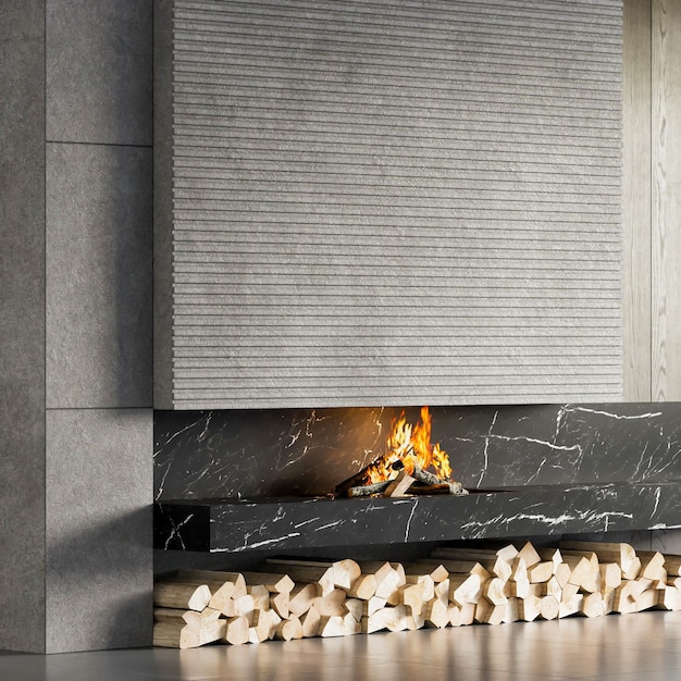 3d render fire place interior design