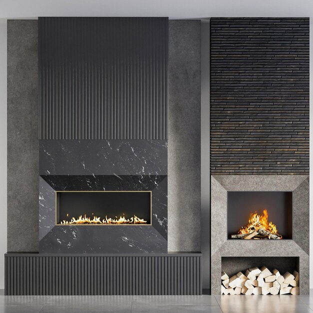 3d render fire place interior design