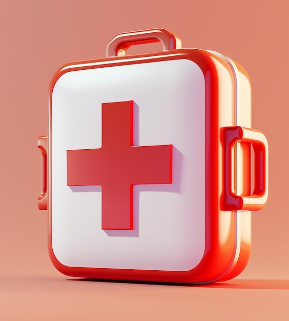 Photo 3d render of a first aid kid icon on solid background