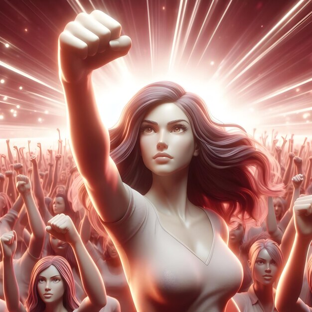 Foto rendering 3d di fists in the air women power