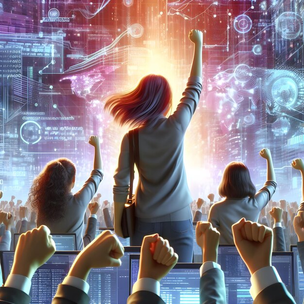 Photo 3d render of fists in the air women power