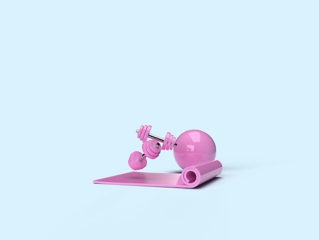 3d render fitness and healthy lifestyle pink dumbbells are floating in the air on a pink gymnastics