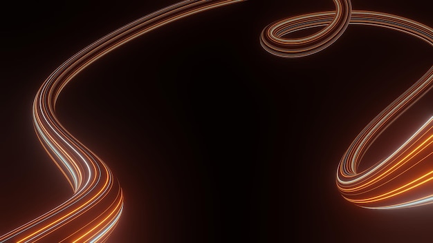 3D визуализация вспышки неона и света, светящегося на темной сцене, светящиеся движущиеся линии технологического интернета