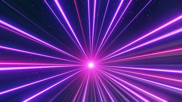 3d render of flash neon and light glowing on dark scene Speed light tunnel through the city or urban Technology internet of future network Sci fiction of hyperspace interstellar travel