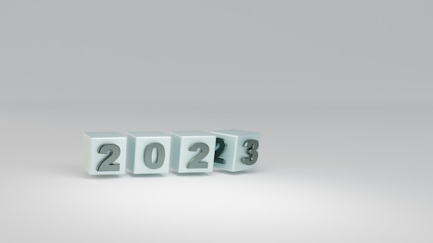 Foto rendering 3d capovolgimento dal 2022 al 2023 sul cubo a blocchi per la preparazione del cambio del nuovo anno