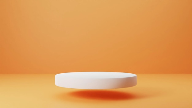 3d render floating podium with orange background