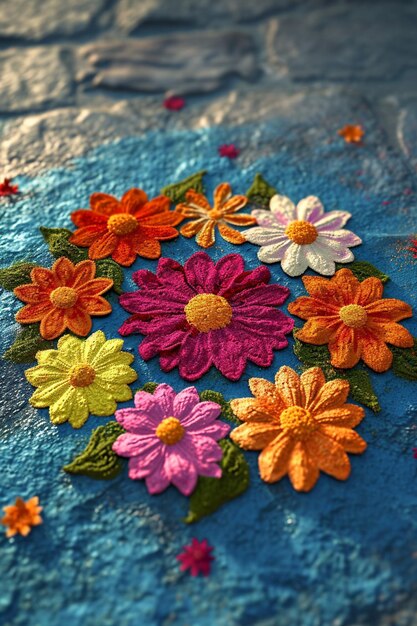 Foto un rendering 3d di un disegno floreale rangoli specifico per holi