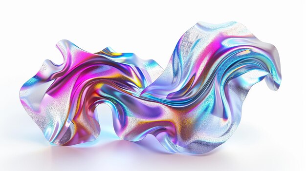 3D render of a fluid shape with holographic colors on a white background Holographic liquid wave