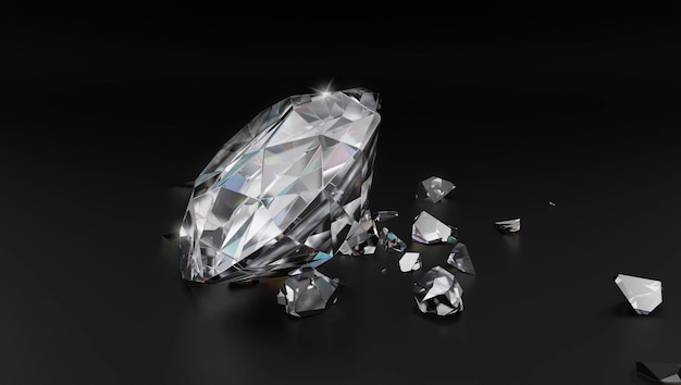 3d render Fonkelende diamant gebroken