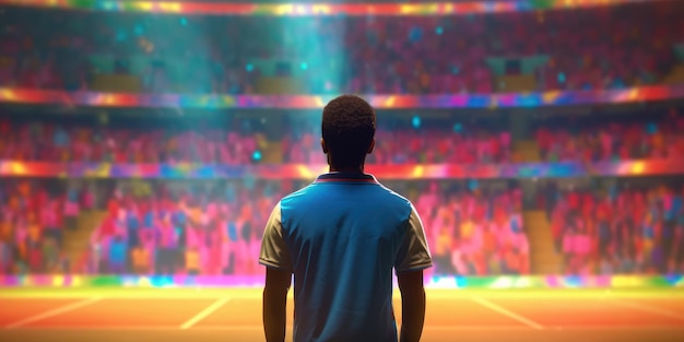 3D Render Football Player Standing in Soccer Stadium Future Dream to Be a Footballer Generative AI