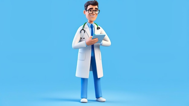 3d render full body length cartoon character doctor