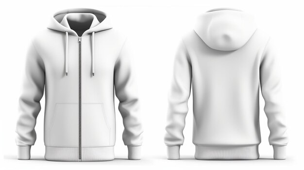 Photo 3d render full zipper blank male hoodie sweatshirt long generative ai