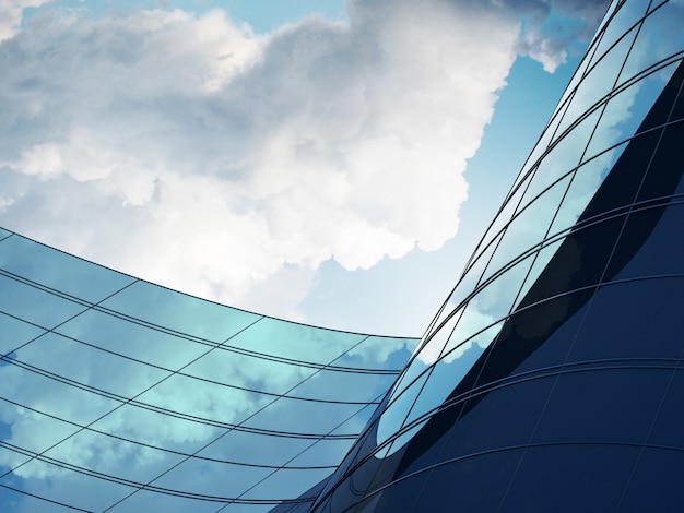 3D render of futuristic architecture, Skyscraper building with curve glass window.