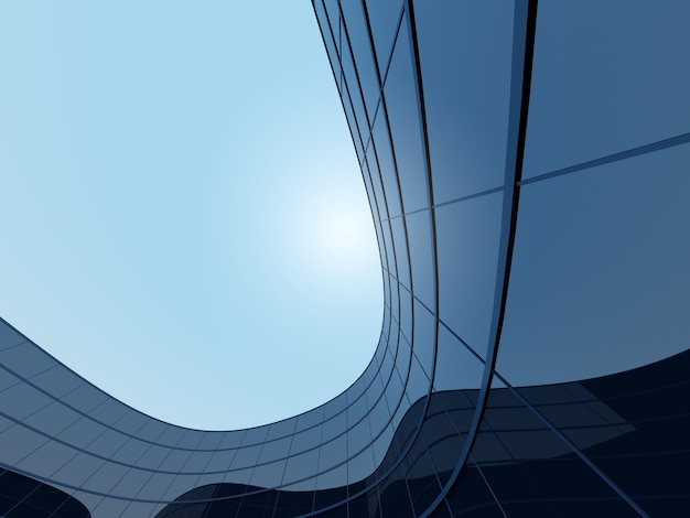 3D render of futuristic architecture, Skyscraper building with curve glass window.