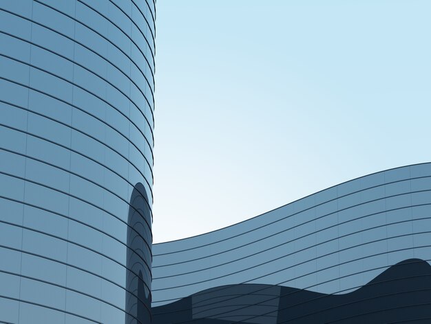 3D render of futuristic architecture, Skyscraper building with curve glass window.