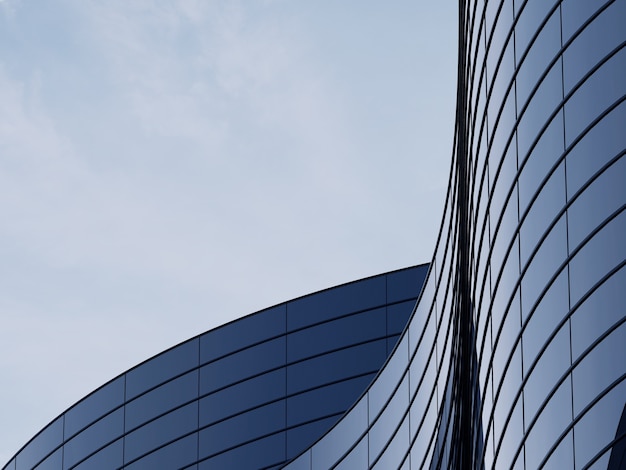 Rendering 3d di architettura futuristica, edificio grattacielo con finestra in vetro curva.
