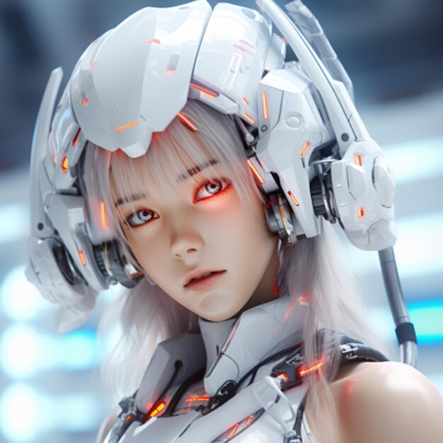 3d render of futuristic cyber robot anime girl in futuristic robot lab and machines generated by ai