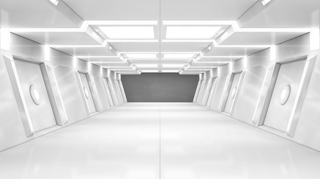 3D render Futuristic empty interior corridor