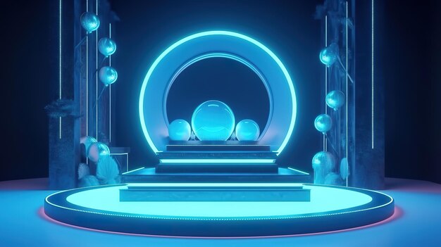 3d render futuristic empty stage with neon light Generative Ai