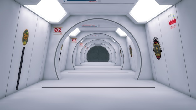 3d render Futuristic interior corridor architecture