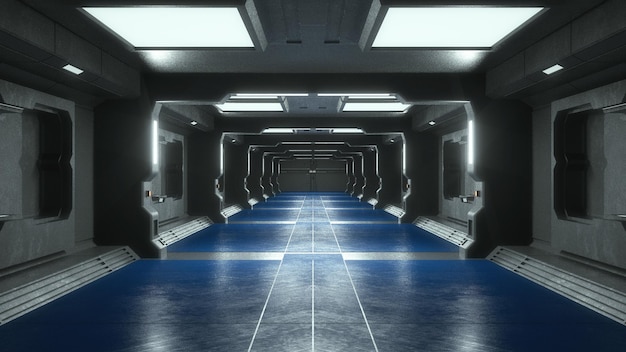 3d render Futuristic interior corridor architecture