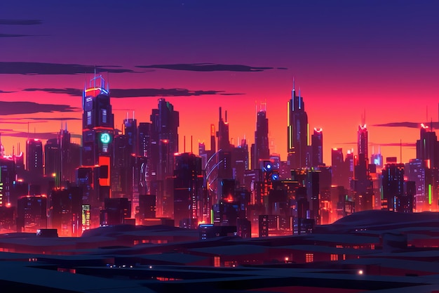 3D Render of a Futuristic Neon Summer City