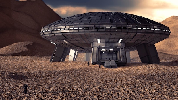 Photo 3d render futuristic spaceship concept