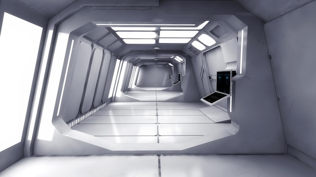 3D render Futuristic spaceship interior corridor